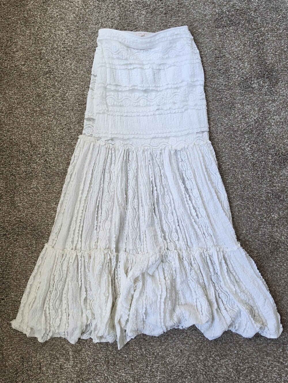 Dani Collection White Lace Tiered Maxi Skirt